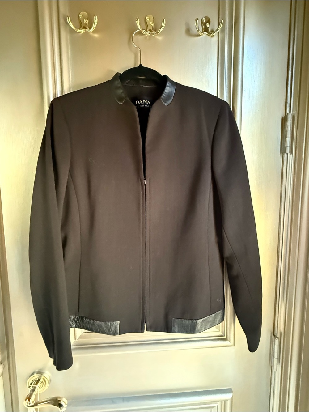 Dana Buchman Black Lightweight Zip Jacket with Leather-Trim